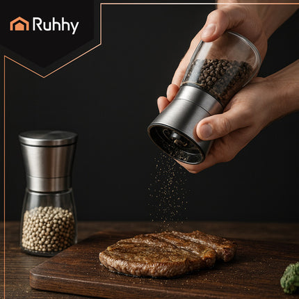 Ruhhy Handmatige Peper- en Zoutmolen Set - 2 stuks - 190 ml - Glas