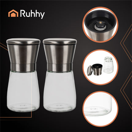 Ruhhy 25459 Handmatige Peper- en Zoutmolen Set - Glas - 2 Stuks