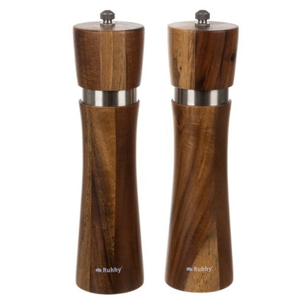 Ruhhy 24650 Peper- en Zoutmolen Set - Acaciahout - Keramisch Maalwerk - 2 Stuks - Bruin