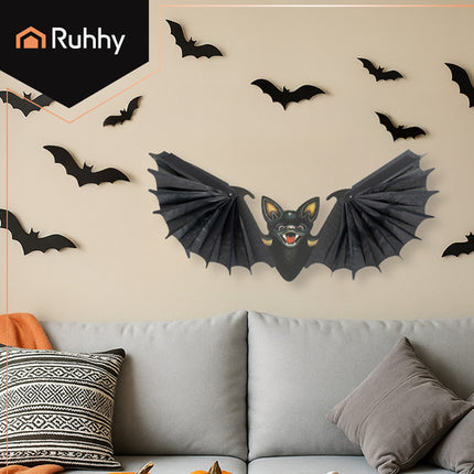 Ruhhy Hangende Vleermuis - 60 cm - Halloween Decoratie - Zwart