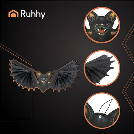 Ruhhy Hangende Vleermuis - 60 cm - Halloween Decoratie - Zwart
