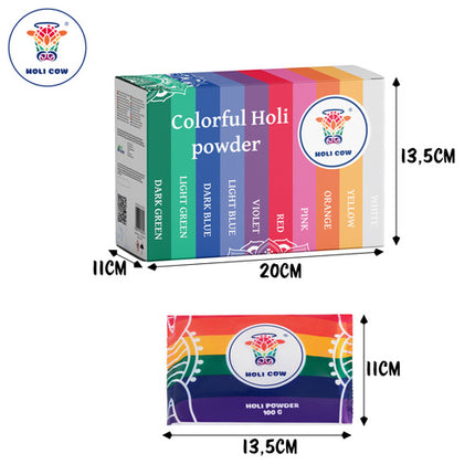 Holi Cow Holi Poeder Set - 10 x 100g - 10 Kleuren - Festival Fun