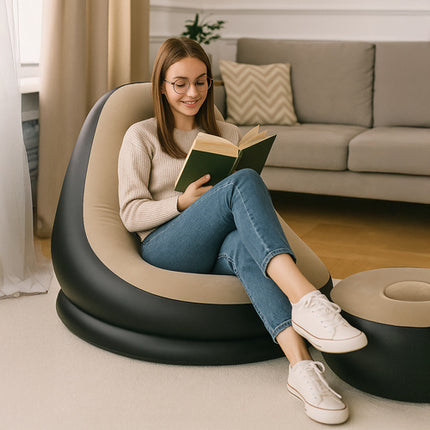 Gardlov Opblaasbare Tuinstoel met Voetensteun - Inclusief Pomp - Zwart/Beige
