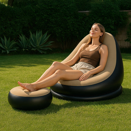 Gardlov Opblaasbare Tuinstoel met Voetensteun - Inclusief Pomp - Zwart/Beige