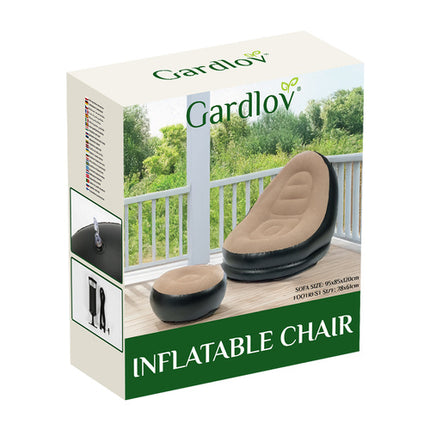 Gardlov Opblaasbare Tuinstoel met Voetensteun - Inclusief Pomp - Zwart/Beige