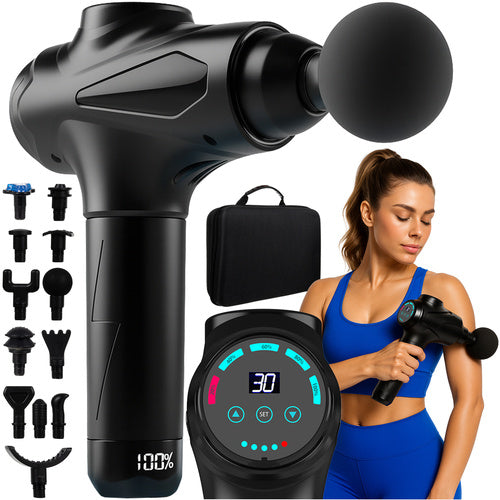 Isomedix Massage Gun - 30 Intensiteitsniveaus - 12 Opzetstukken - Zwart