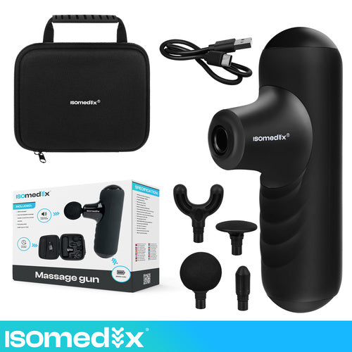 Isomedix Mini Massage Gun - 25W - 5 standen - Inclusief 4 opzetstukken