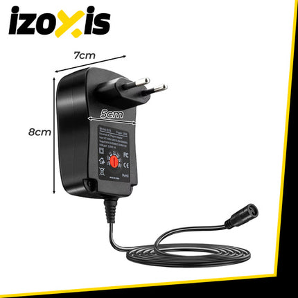 Izoxis Universele Adapter - 30W - 3-12V Regelbaar - 6 Opzetstukken - USB