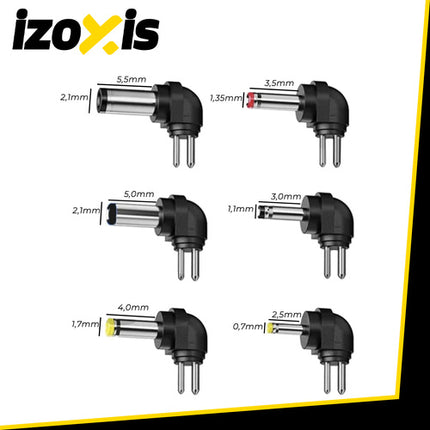Izoxis Universele Adapter - 30W - 3-12V Regelbaar - 6 Opzetstukken - USB