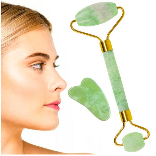 Dealzzz Jade Roller Set - Gezichtsmasseur & Gua Sha - Voor Huidverjonging