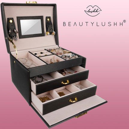 Beautylushh Luxe Sieradendoos - Satijn Look - 20 Compartimenten - Zwart