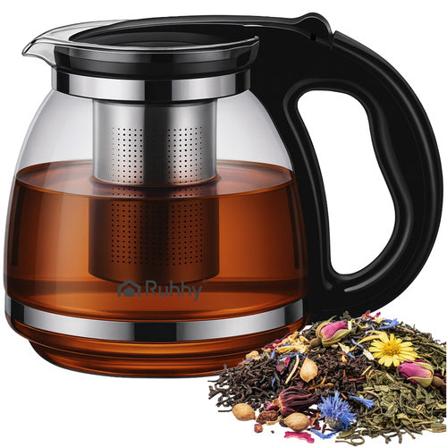 Ruhhy 26066 Glazen Theepot met Infuser - 2 Liter - Transparant/Zwart