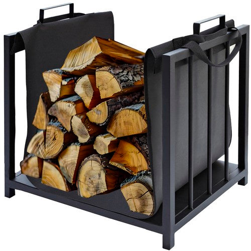 Kaminer Haardhoutrek met Tas - 2-in-1 - 50,5 x 37 x 50 cm - Zwart