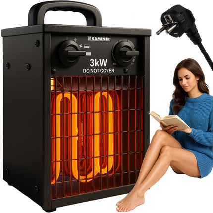 Kaminer Elektrische Heater - 3000W - Met Thermostaat - Zwart