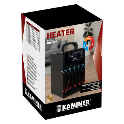 Kaminer Elektrische Heater - 3000W - Met Thermostaat - Zwart