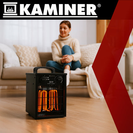 Kaminer Elektrische Heater - 3000W - Met Thermostaat - Zwart