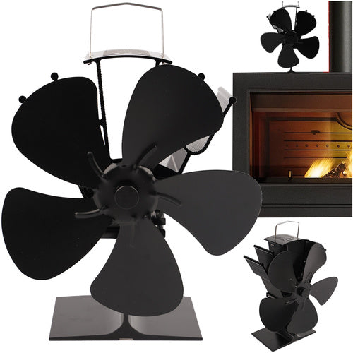 Kaminer Kachelventilator - 5 Blads - Hitteaangedreven - Zwart