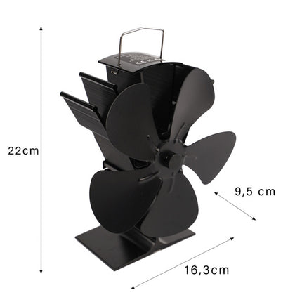 Kaminer Kachelventilator - 5 Blads - Hitteaangedreven - Zwart