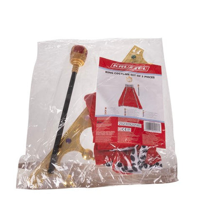 Kruzzel Konings Kostuumset - 3-Delig - Mantel, Kroon & Scepter - Rood