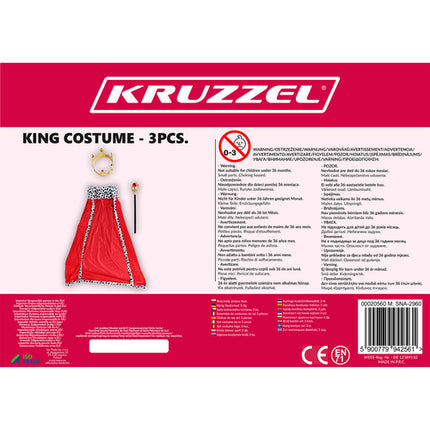 Kruzzel Konings Kostuumset - 3-Delig - Mantel, Kroon & Scepter - Rood