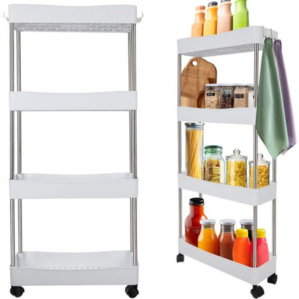 Ruhhy Verrijdbare Opbergwagen - 4 Niveaus - Keuken & Badkamer - Wit