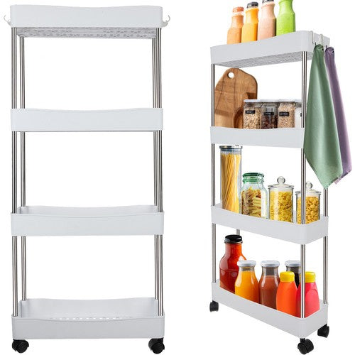 Ruhhy Verrijdbare Opbergwagen - 4 Niveaus - Keuken & Badkamer - Wit