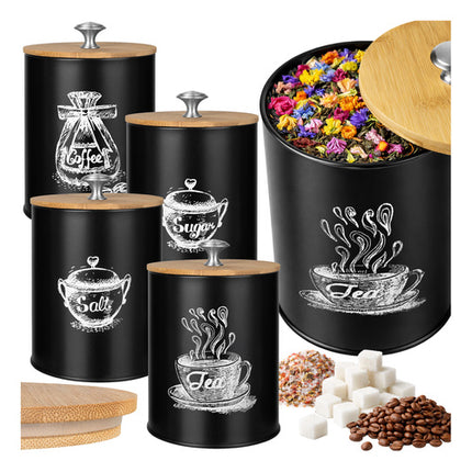 Ruhhy 24578 Voorraadpotten Set - 4 Stuks - 1,5 Liter - Zwart / Bamboe