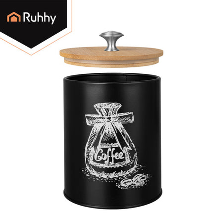 Ruhhy 24578 Voorraadpotten Set - 4 Stuks - 1,5 Liter - Zwart / Bamboe