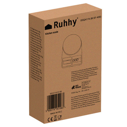 Ruhhy Digitale Keukenweegschaal - 10 kg - 1g Nauwkeurig - Wit
