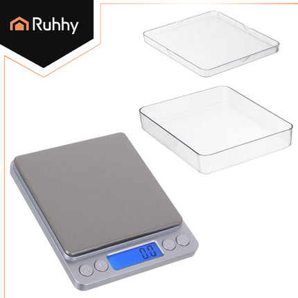 Ruhhy 26507 Precisie Keukenweegschaal - 2 kg / 0,1 g - Met 2 Bakjes - LCD