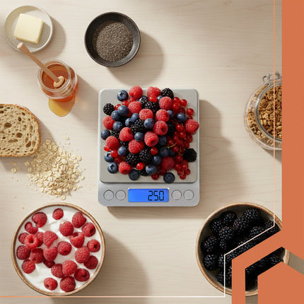 Ruhhy 26507 Precisie Keukenweegschaal - 2 kg / 0,1 g - Met 2 Bakjes - LCD