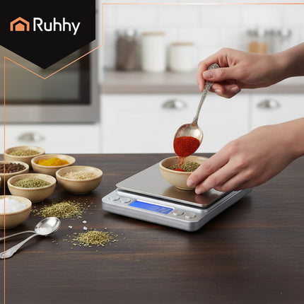 Ruhhy 26507 Precisie Keukenweegschaal - 2 kg / 0,1 g - Met 2 Bakjes - LCD