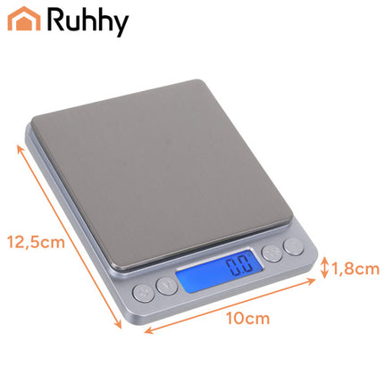 Ruhhy 26507 Precisie Keukenweegschaal - 2 kg / 0,1 g - Met 2 Bakjes - LCD