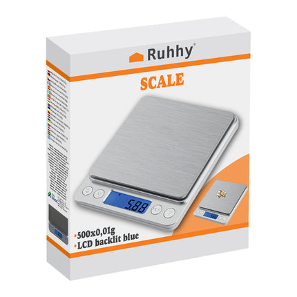 Ruhhy Precisie Keukenweegschaal - 500g / 0,01g - Met 2 Bakjes - LCD