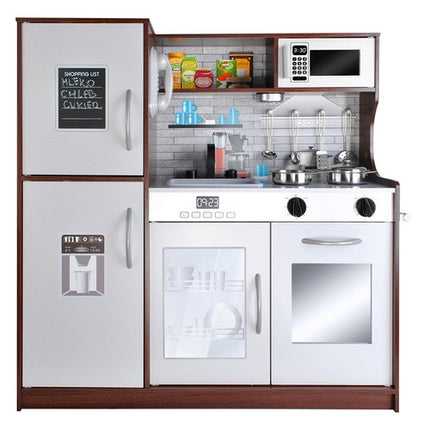 Kruzzel Houten Speelkeuken - Luxe Kinderkeuken met LED en Accessoires - Bruin/Wit