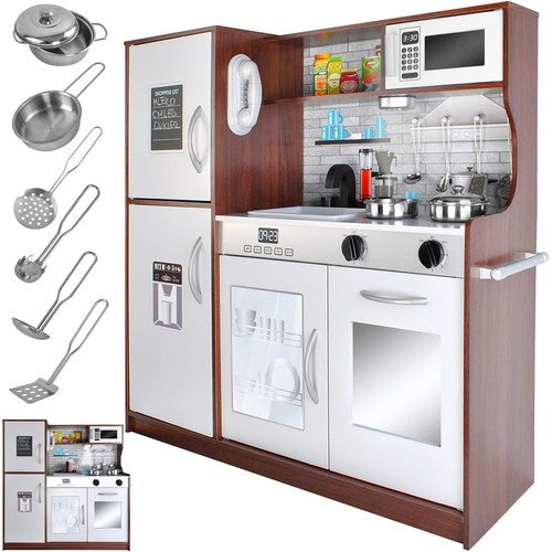 Kruzzel Houten Speelkeuken - Luxe Kinderkeuken met LED en Accessoires - Bruin/Wit