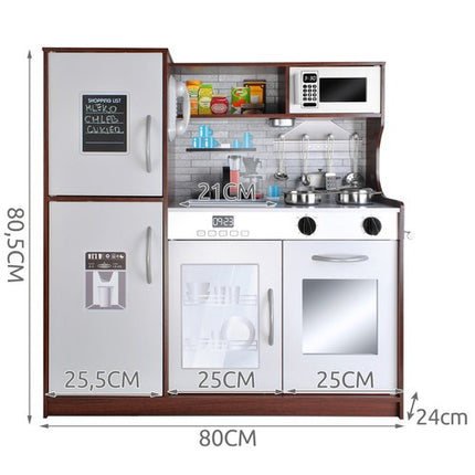 Kruzzel Houten Speelkeuken - Luxe Kinderkeuken met LED en Accessoires - Bruin/Wit