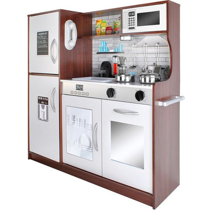 Kruzzel Houten Speelkeuken - Luxe Kinderkeuken met LED en Accessoires - Bruin/Wit