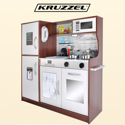 Kruzzel Houten Speelkeuken - Luxe Kinderkeuken met LED en Accessoires - Bruin/Wit
