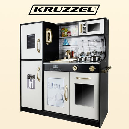Kruzzel Houten Speelkeuken - Luxe Kinderkeuken met LED en Accessoires - Zwart/Wit