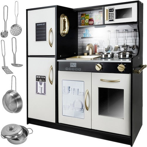 Kruzzel Houten Speelkeuken - Luxe Kinderkeuken met LED en Accessoires - Zwart/Wit