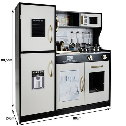 Kruzzel Houten Speelkeuken - Luxe Kinderkeuken met LED en Accessoires - Zwart/Wit