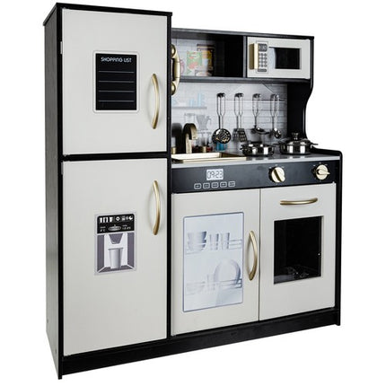 Kruzzel Houten Speelkeuken - Luxe Kinderkeuken met LED en Accessoires - Zwart/Wit