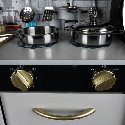 Kruzzel Houten Speelkeuken - Luxe Kinderkeuken met LED en Accessoires - Zwart/Wit