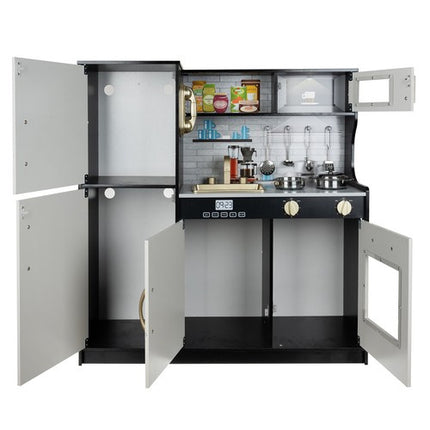 Kruzzel Houten Speelkeuken - Luxe Kinderkeuken met LED en Accessoires - Zwart/Wit