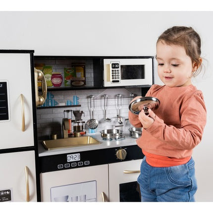 Kruzzel Houten Speelkeuken - Luxe Kinderkeuken met LED en Accessoires - Zwart/Wit