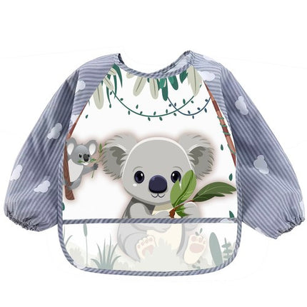 Kruzzel Slabbetje met Mouwen en Opvangbakje - Panda - Grijs/Bruin