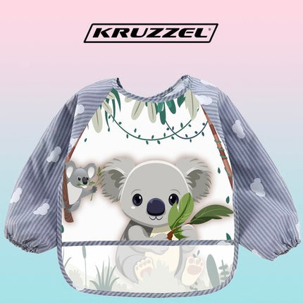 Kruzzel Slabbetje met Mouwen en Opvangbakje - Panda - Grijs/Bruin