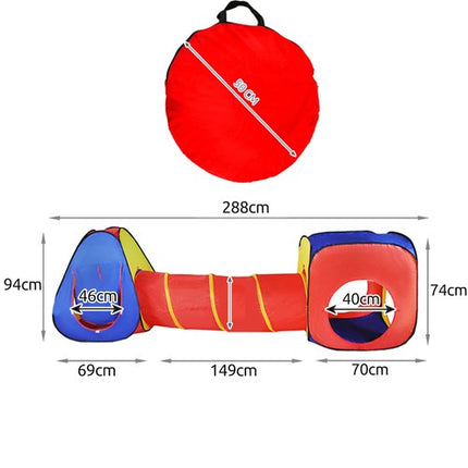 Kruzzel 3-in-1 Kindertent - Tipi, Tunnel en Speelhuis - 288 x 94 x 70 cm - Multicolour