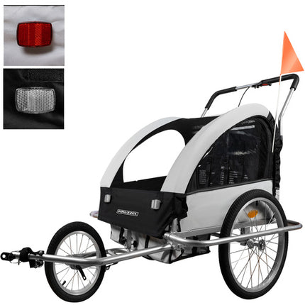 Kruzzel 3-in-1 Fietskar - 2-Zits - Jogger & Wandelwagen - Grijs